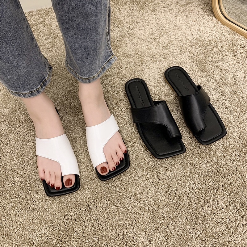 Dép Nữ Quai Ngang Unisex Trơn Đen Trắng May Viền HCG