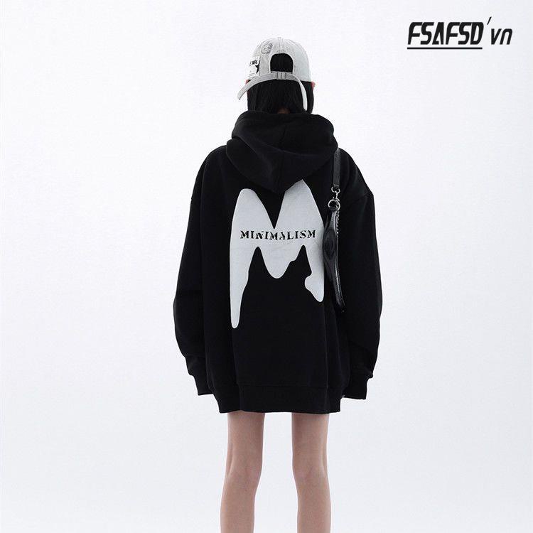 Áo Hoodie 100% Cotton Hai Lớp In Chữ M Phong Cách Mỹ Mới
