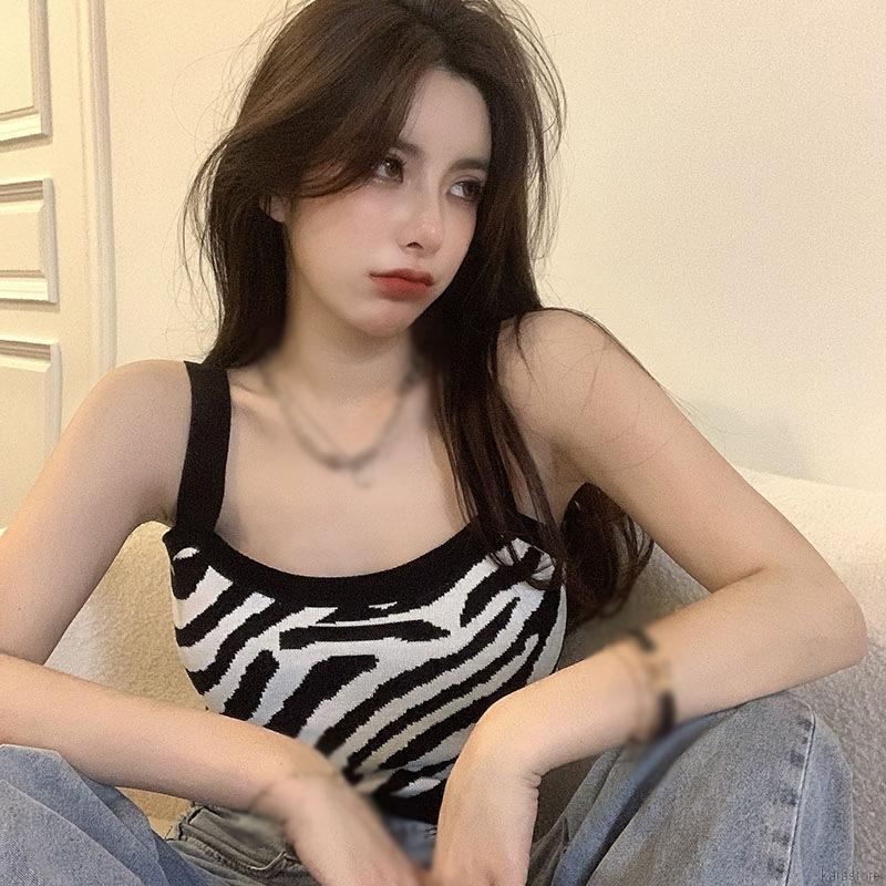 Áo sát nách dệt kim in họa tiết ngựa vằn kiểu mùa hè | BigBuy360 - bigbuy360.vn