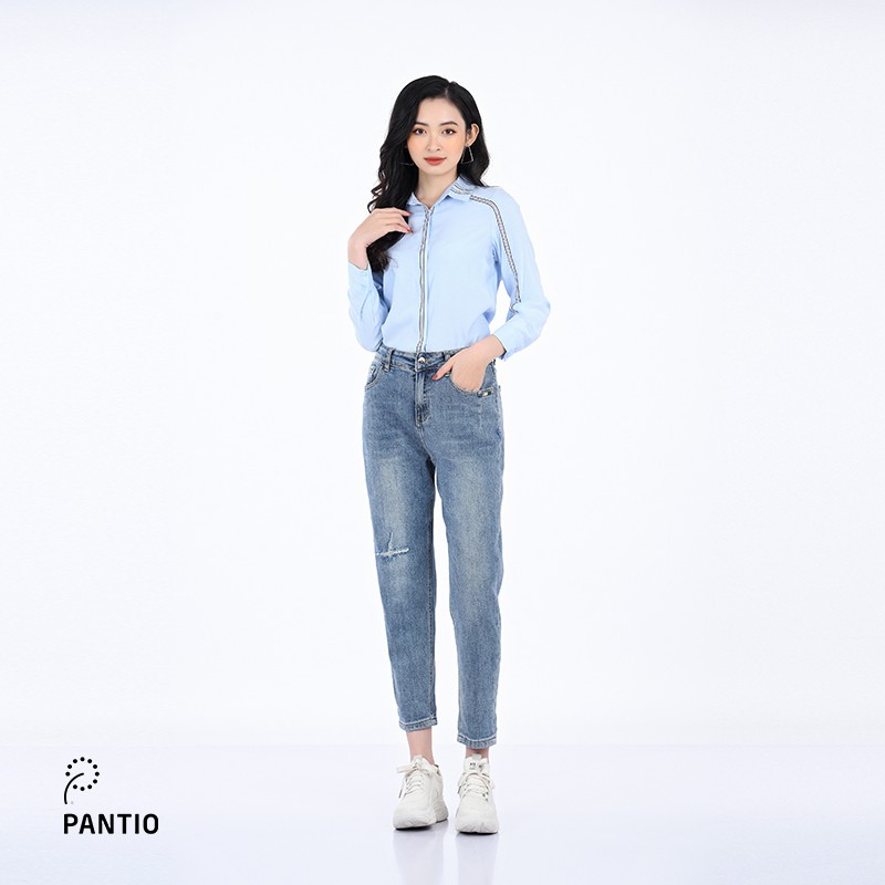 Áo sơ mi nữ cổ đức chất liệu thô lanh, dáng suông dài tay FAS92812 - PANTIO