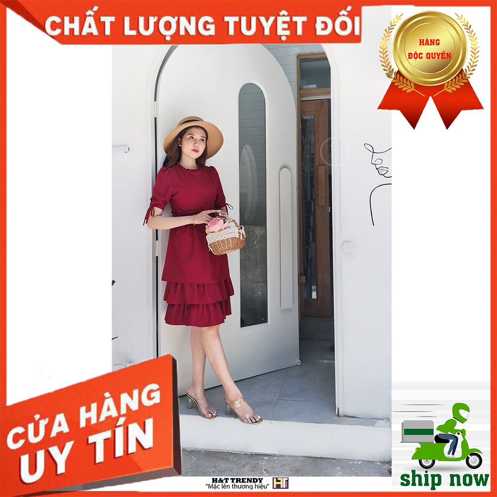 [Hình Thật 100%] Đầm Tầng Bánh Bèo Công Sở Điểm Nhấn Vi Cá Bo Viền Cổ Lụa Cotton Mềm Mại Thiết Kế Hai Lớp Dầy Dặn