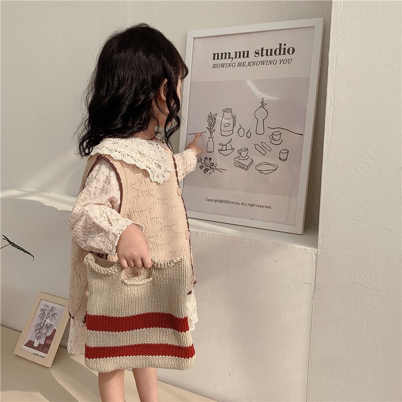 Túi Xách Đeo Vai Đan Len Kẻ Sọc Thời Trang Mùa Thu Hàn Quốc Mới 2022 Cho Bé