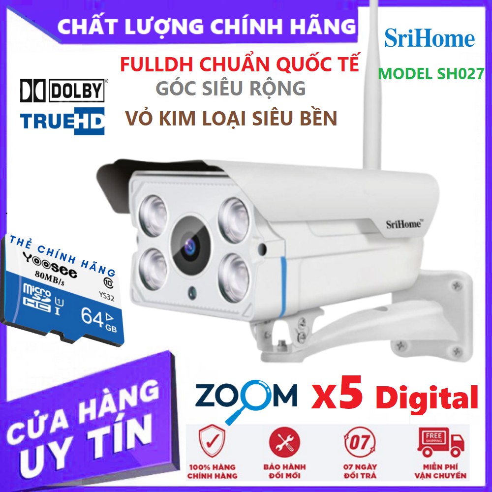 Camera Srihome Ngoài Trời SH027 2.0 MPX Chuẩn 1080 - Zoom X5 Digtal - Đàm Thoại - Hồng Ngoại 40m