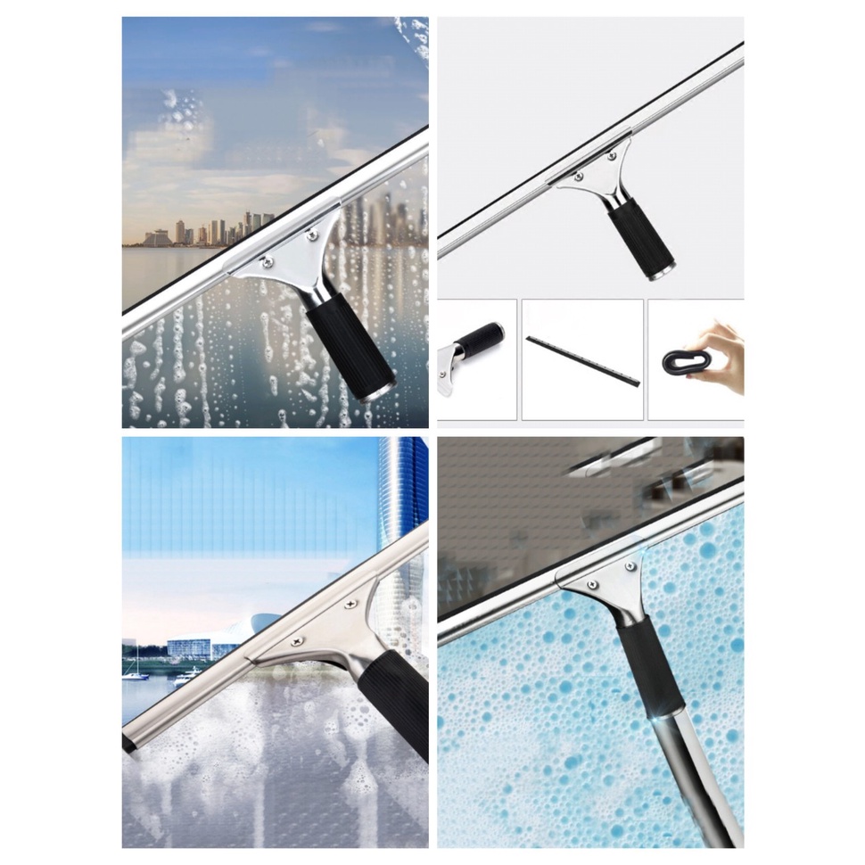 Tay gạt kính,cào nước inox 304 cao cấp cán bọc silicon lưỡi cao su siêu bền,lắp đươc dụng cụ có sẵn để thao tác trên cao