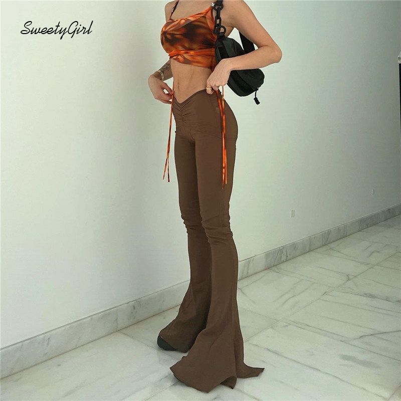 Quần Dài Ống Loe Màu Nâu Trơn Thời Trang 2022 Gợi Cảm Cho Nữ