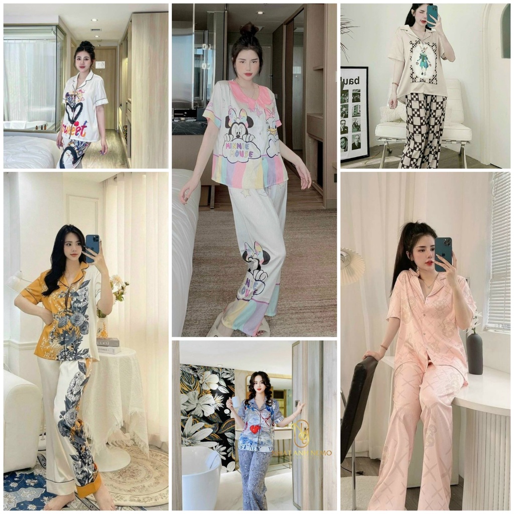 Đồ Ngủ, Đồ Bộ, Pyjama Nữ Tay Ngắn Quần Dài Chất Lụa Xước Cao Cấp Freesize
