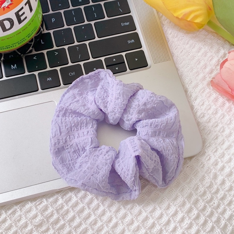 Dây buộc tóc Scrunchies vải đũi xốp trơn nhiều màu phong cách hàn quốc cho nữ