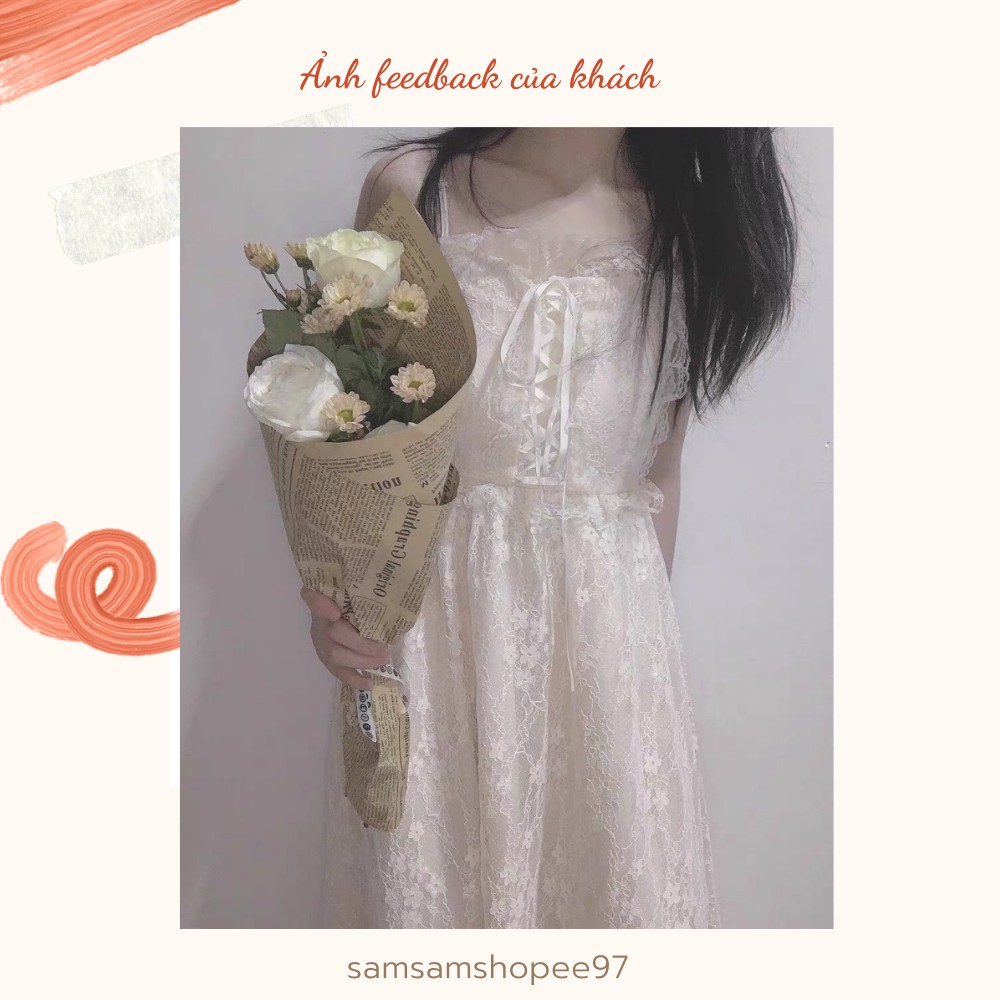 (Có Sẵn) Đầm hoa hai dây tiểu thư dáng dài phối ren ngực  (Kèm ảnh thật) | BigBuy360 - bigbuy360.vn