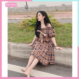 Đầm caro trễ vai 93