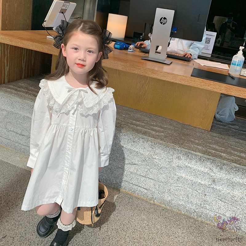 Đầm Công Chúa Cổ Búp Bê Phối Ren Phong Cách Hàn Quốc Ngọt Ngào Cho Bé Gái
