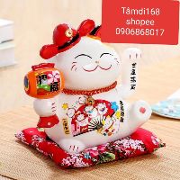 Mèo Thần Tài sứ ngoắc tay vẫy tay cao 16cm