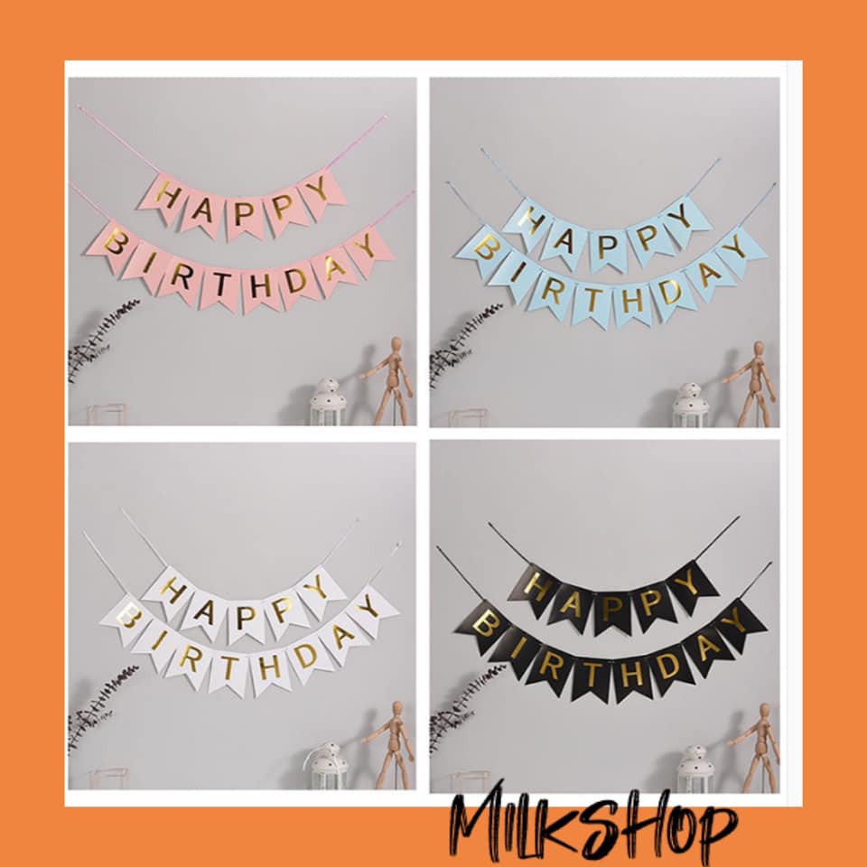 Dây cờ giấy Happy Birthday Trang Trí Sinh Nhật Milkshop MS01 14x20cm Đủ Màu