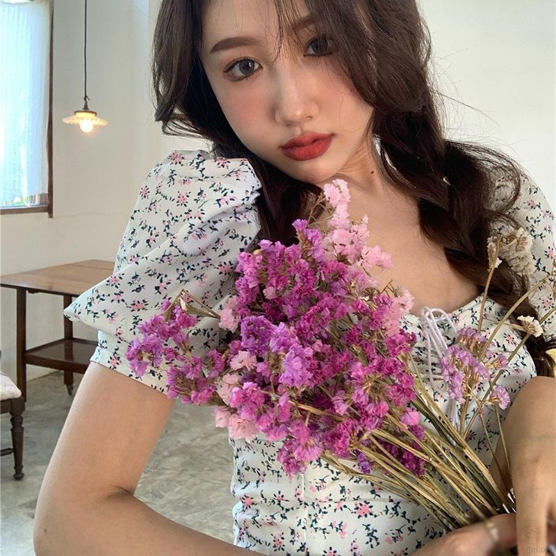 Áo Sơ Mi Tay Phồng In Họa Tiết Hoa Phong Cách Hàn Quốc Dành Cho Nữ