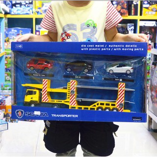 Xe mô hình Scania vận chuyển siêu xe hợp kim 1:43