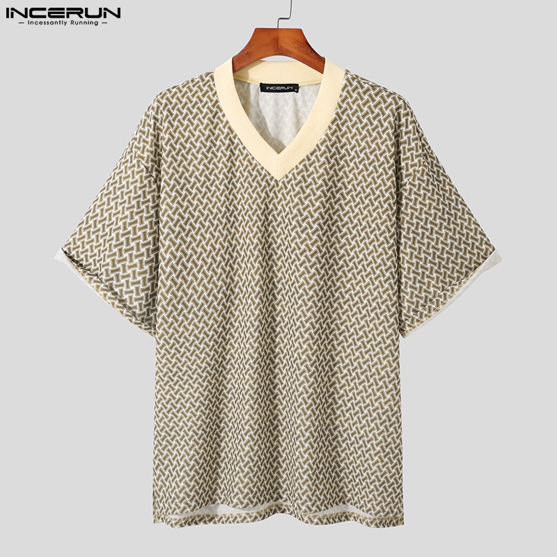 Áo thun INCERUN tay ngắn họa tiết in hoa thời trang mùa hè cho nam