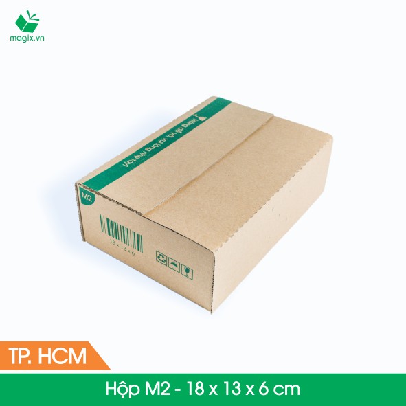 M2 - 18x13x6 cm - 100 Thùng hộp carton đóng hàng + tặng 50 decal HÀNG DỄ VỠ