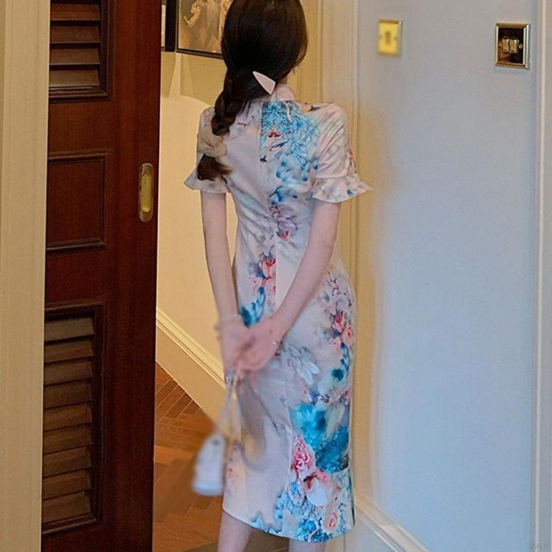Đầm Tay Loe Thiết Kế Xẻ Tà Phong Cách Trung Hoa Cho Nữ