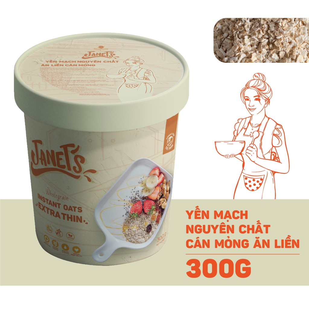 Combo 3 hộp Yến mạch nguyên chất ăn liền cán mỏng Janets 300g Chile