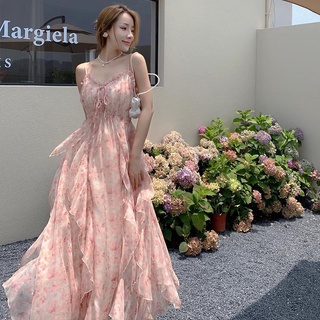2022 new fairy dress summer Bali seaside holiday broken flowers French suspenders dress for children
