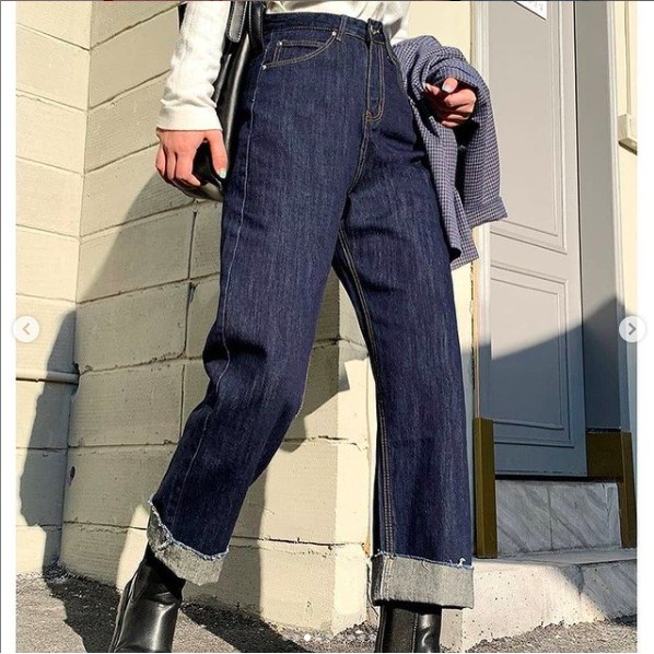 [BIGSIZE 50-120kg, S-5xl] Quần jean cho người mập béo kiểu dáng ống suông rộng lật lai cực trend có size đại màu xanh