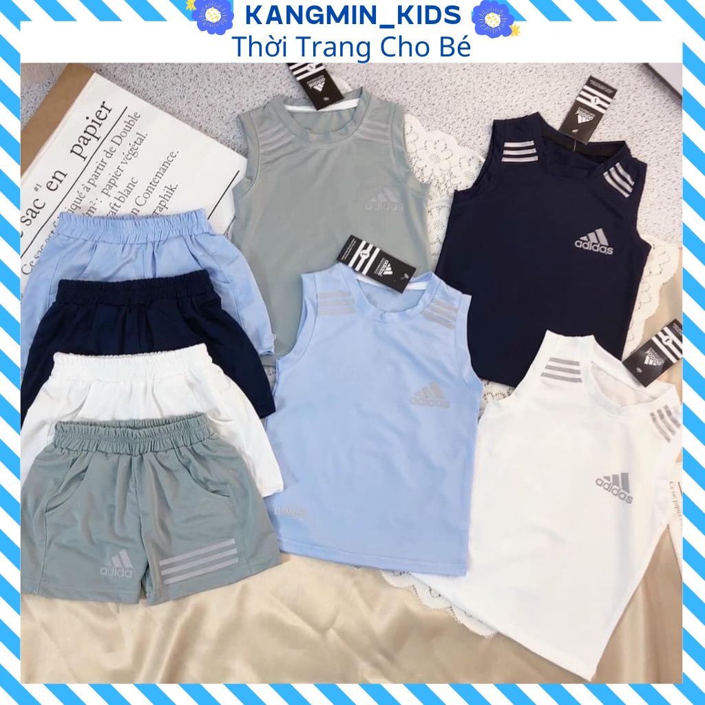 Bộ thể thao bé trai Kangmin kids, Bộ ba lỗ sát nách cho bé trai chất thun Cotton cực mát cho bé 6-27kg