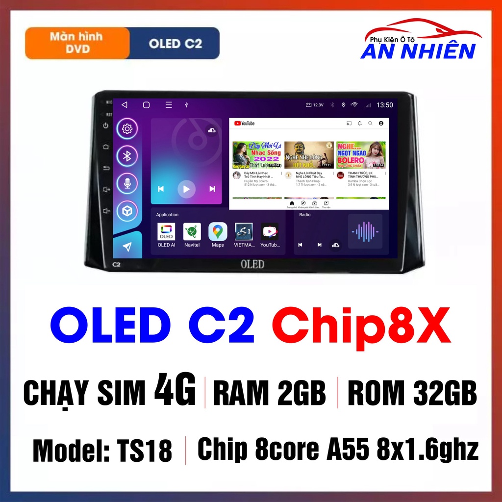 Màn Hình Android OLED C2 (Chip 8 Nhân TS18) - Màn Hình DVD 9" 10" Cho Ô Tô - Điều Khiển Giọng Nói, Có Vietmap + Navitel