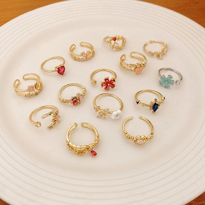 Nhẫn Hở Đính Đá Zircon Màu Kẹo Ngọc Trai Phong Cách Ins Ngọt Ngào Cho Nữ