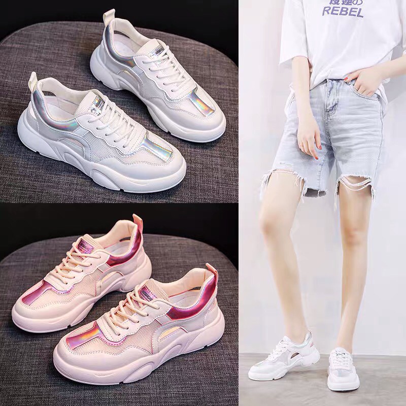 Giày thể thao nữ Bansu có 2 màu trắng & hồng, thời trang hàn quốc đẹp giá rẻ, sử dụng đi học đi chơi đi làm, hot hè 2020
