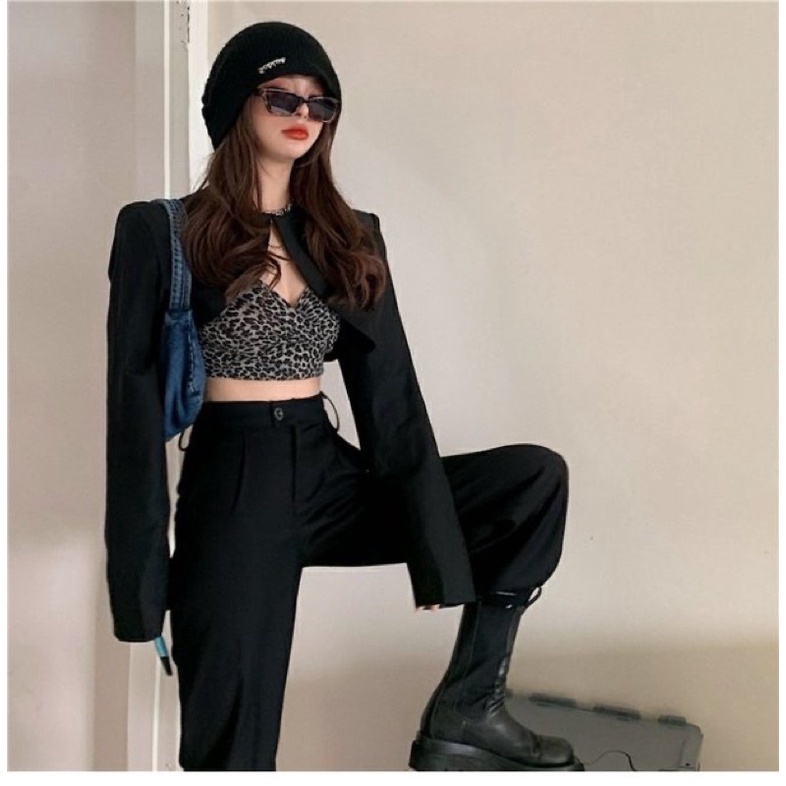 [hot TikTok thaohoang]Set áo khoác vest croptop+áo 2 dây crop da beo+váy/quần dài chic ulzzang sam sam Boutique | BigBuy360 - bigbuy360.vn