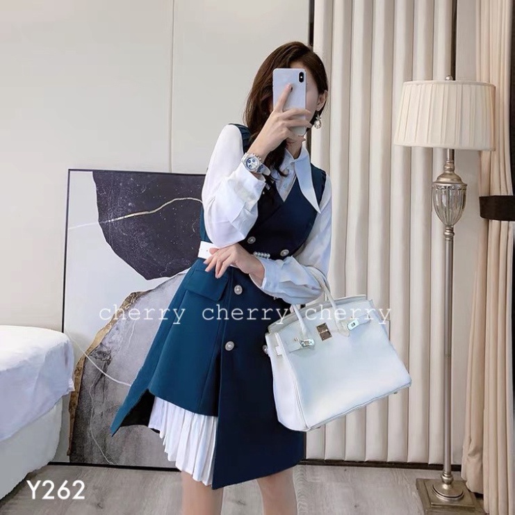 Sét văn phòng váy yếm sơmi thời thượng Y262