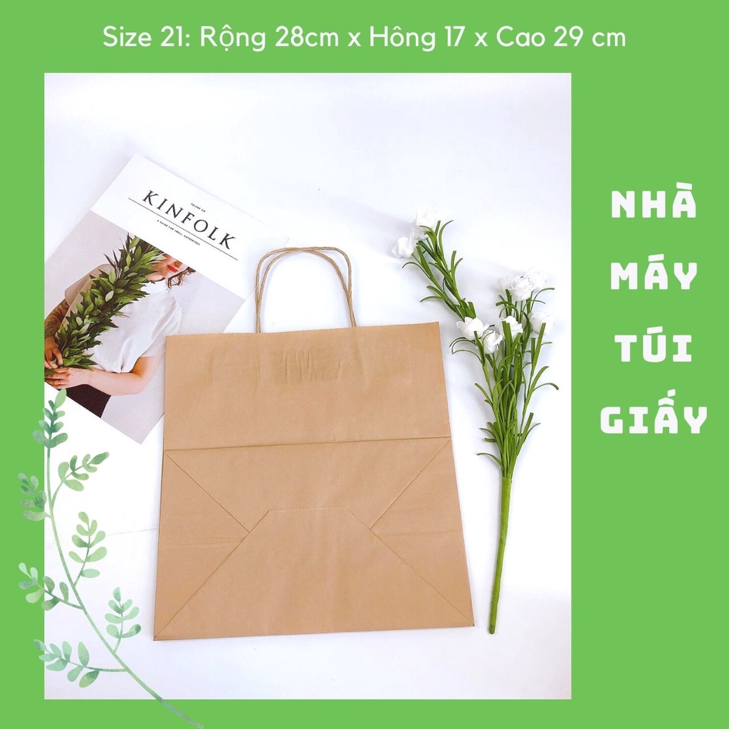 10 CHIẾC TÚI GIẤY KRAFT SIZE 21: 28x17x29 CM MÀU NÂU CÓ QUAI ( ẢNH THẬT)