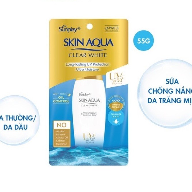 Sữa chống nắng hằng ngày dưỡng trắng cho da dầu Sunplay Skin Aqua Clear White SPF 50+ PA++++ 55g