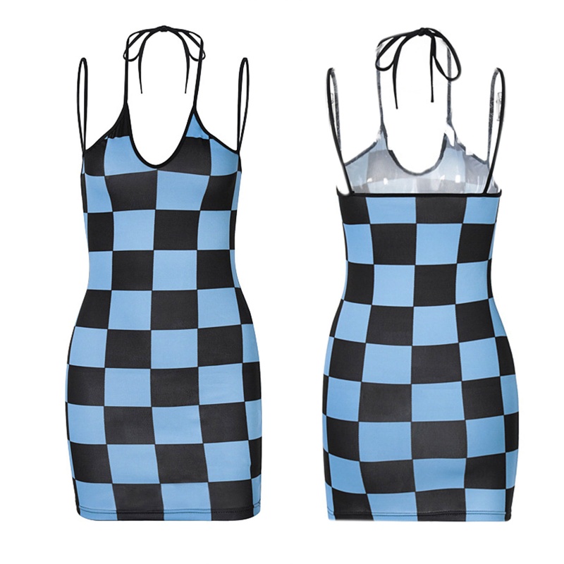 Brroa Đầm Hai Dây Mini Ôm Dáng Họa Tiết Kẻ Ô Vuông Màu Khối Cổ Điển Gợi Cảm Đi Tiệc Clubwe Cho Nữ