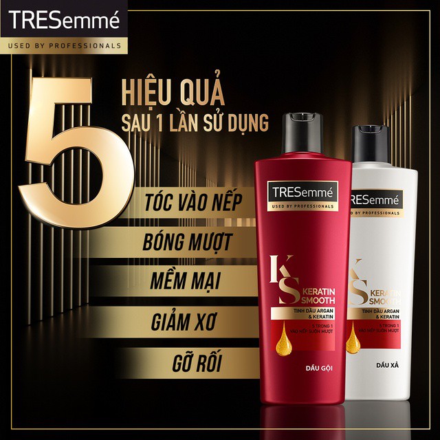 Combo gội 650g + xả 620g TRESemmé Keratin Smooth Tinh dầu Argan và Keratin vào nếp suôn mượt #5