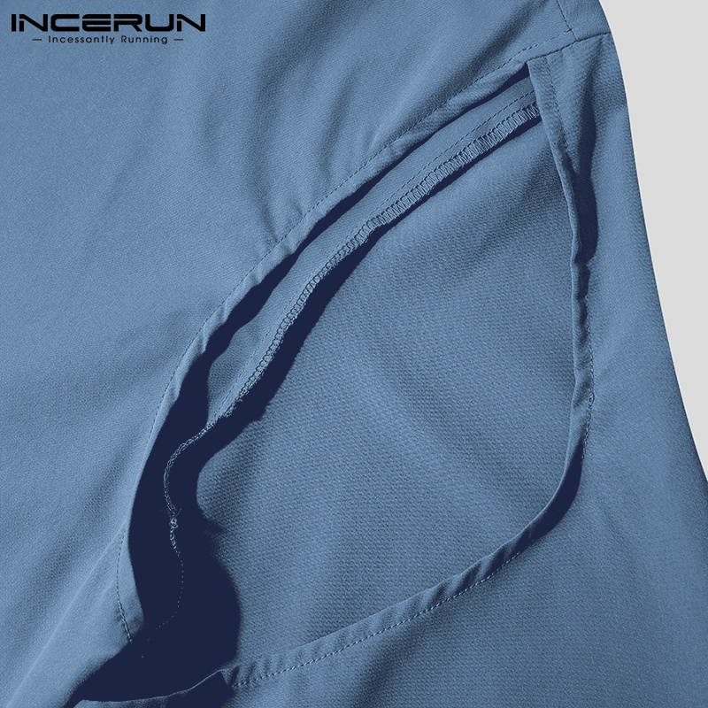 Áo thun INCERUN cổ tròn dài tay thiết kế cắt hở 3 màu thời trang cho nam