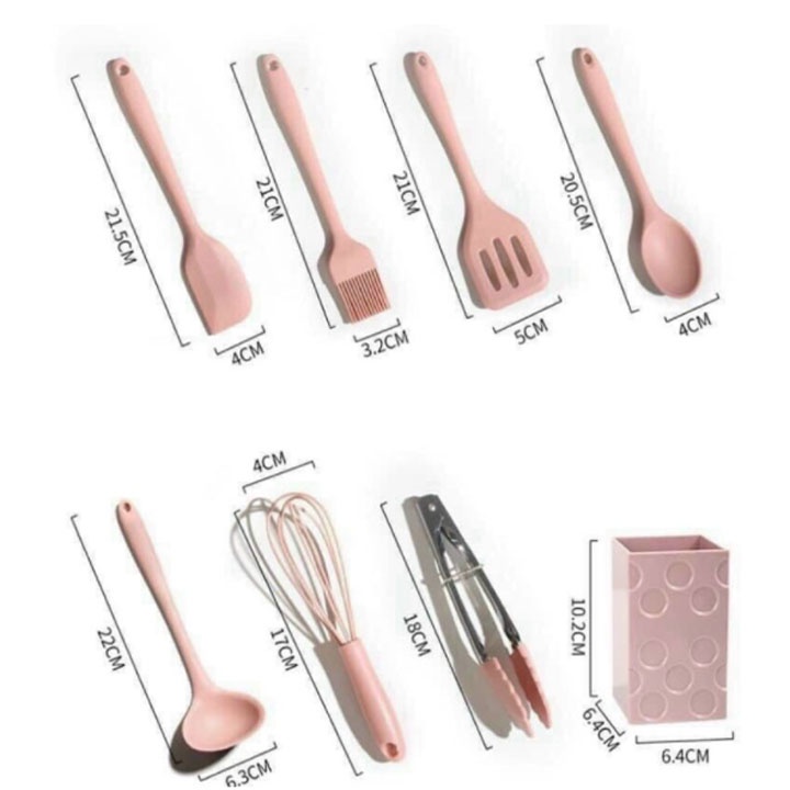 Bộ dung cụ nhà bếp nấu ăn 8 món có khay đựng- Set 8 món dụng cụ làm bánh bằng silicon cao cấp chịu nhiệt cao, chống trầy