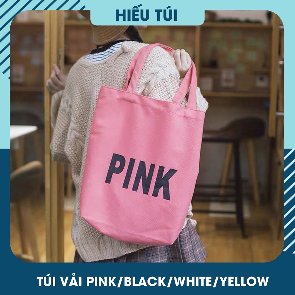Túi tote đeo vai PINK vừa A4 đựng đồ vải canvas mềm đi học đẹp thời tang công sở giá rẻ