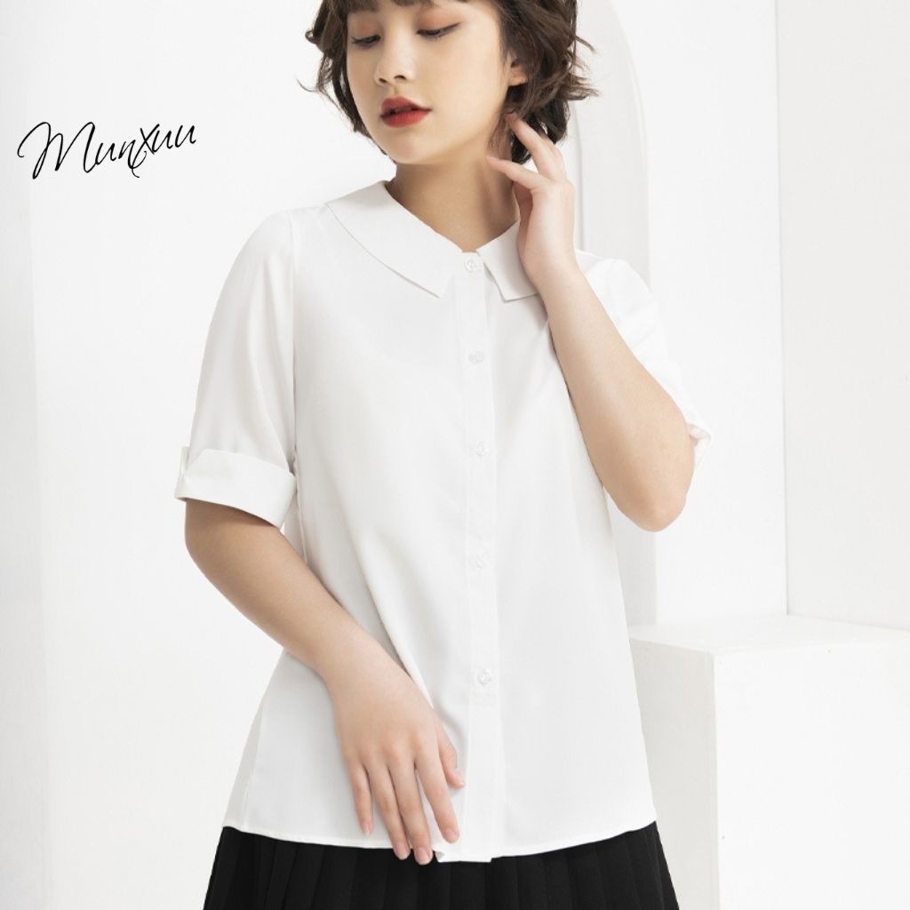 Áo sơ mi kiểu cổ sen MUNXUU, thiết kế đơn giản, kiểu dáng trẻ trung - SP08