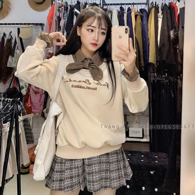 🌟Áo da lộn liền cổ sơ mi ( Ảnh thật )