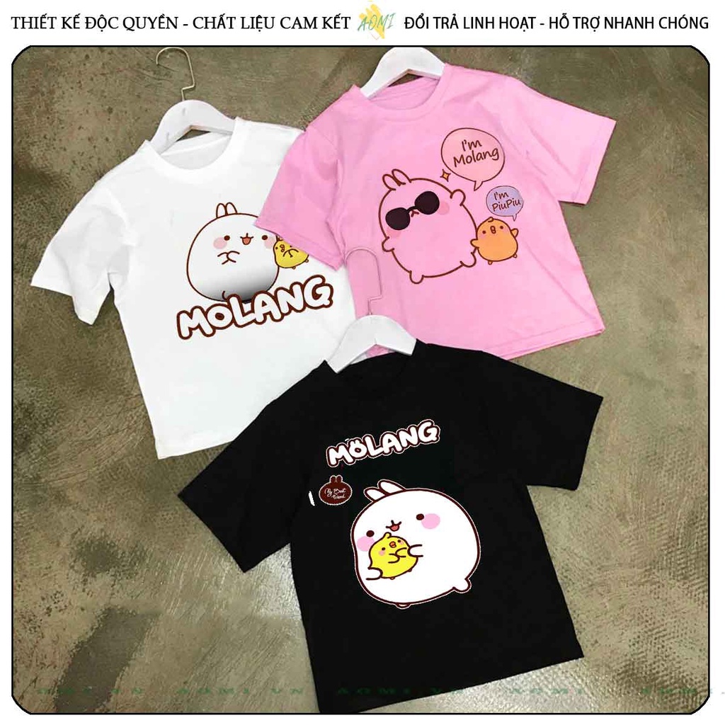 ÁO THUN friend molang vit thỏ cute UNISEX PHÔNG ĐEN TAY NGẮN NAM NỮ GIA ĐÌNH CẶP ĐÔI SIZE TRẺ EM BÉ TRAI GÁI AOMIVN
