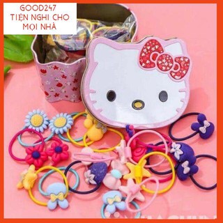 Hộp Dây Chun Buộc Tóc KITTY 40 Cái HỘP SẮT/ Chun buộc tóc đẹp cho bé gái kèm hộp