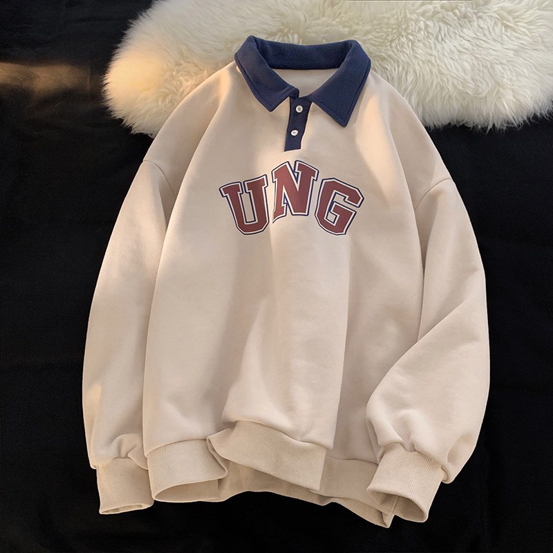 Áo Thun Polo Cổ Bẻ Dài Tay UNG Dáng Rộng Unisex Nam Nữ Chất Đẹp Uzzlang