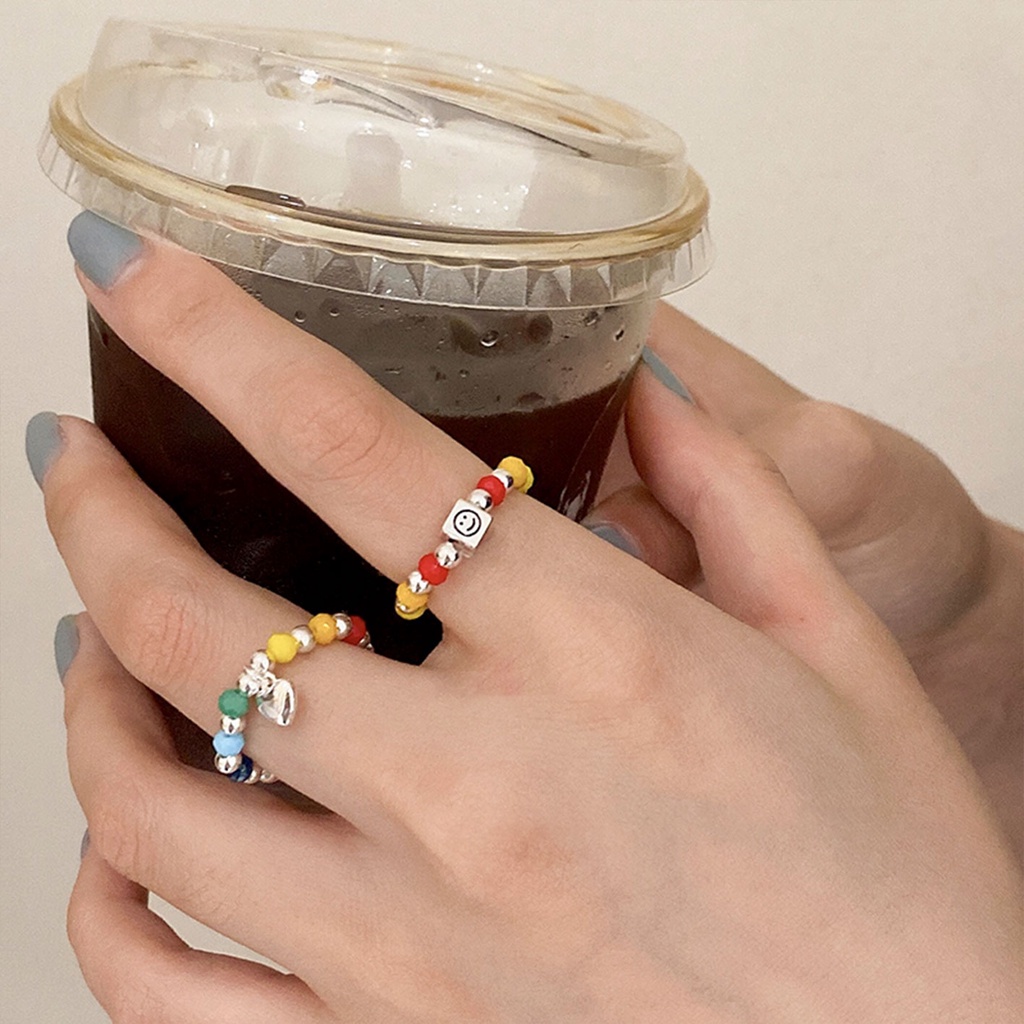 Nhẫn Tròn Xỏ Hạt Màu Sắc Cầu Vồng Hình Mặt Cười Thời Trang Mùa Hè Dành Cho Nữ