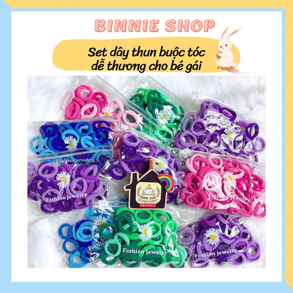 Set túi zip dây thun buộc tóc màu sắc dễ thương cho bé gái - BINNIE SHOP