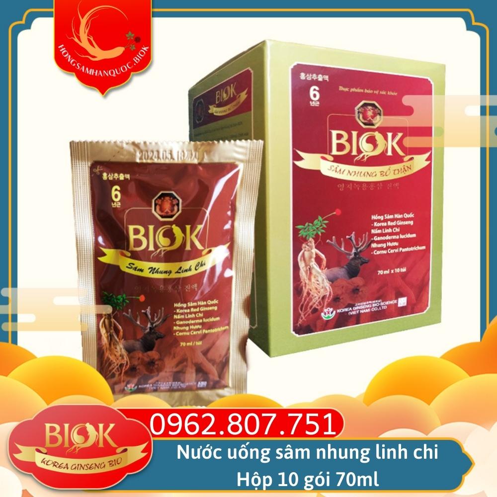 Nước uống sâm nhung linh chi Hàn Quốc 10 Gói 70ml, Sâm nấm bổ thận BIOK, Thực phẩm bảo vệ sức khỏe bồi bổ thận khí