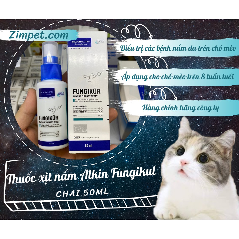(chính hãng công ty có tem) Thuốc trị nấm ghẻ ALKIN Fungikul 50ml cho thú cưng - Thuốc xịt nấm Fungikul cho chó mèo