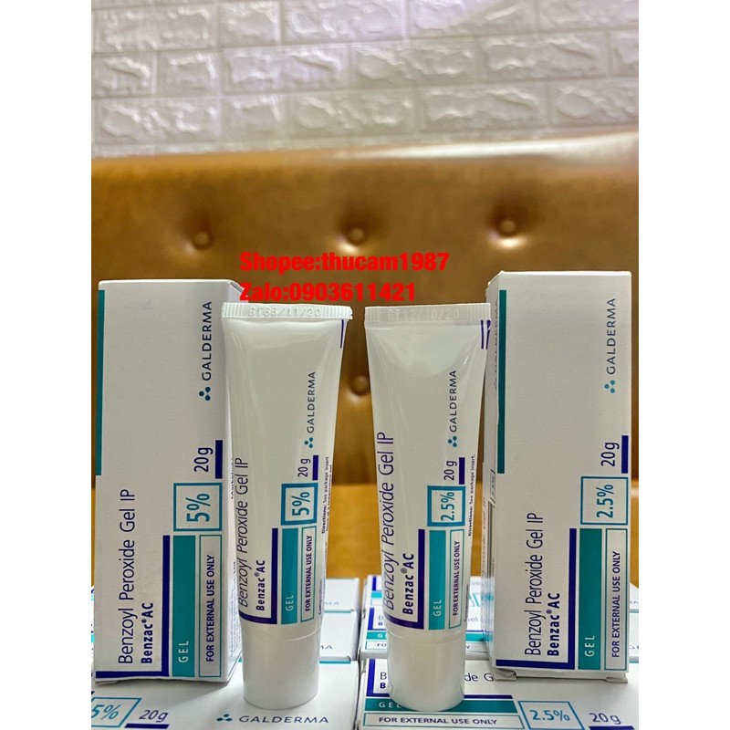 Gel Benzoyl Peroxide 2.5% &amp; 5% loại bỏ mụn,mụn viên,mụn bọc,sưng mụn,mụn đầu đen 20ml.