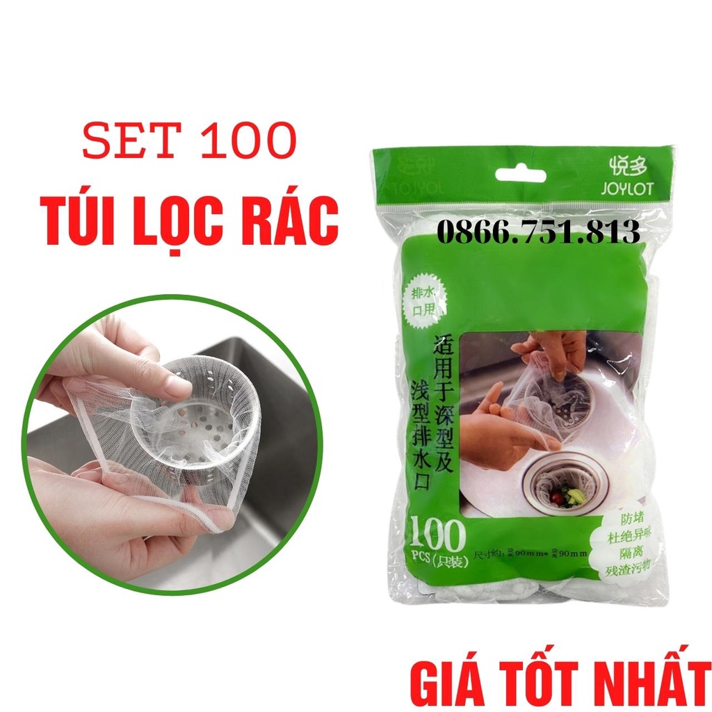 100 Túi Lọc Rác Bồn Rửa Chén Bá Tự Phân Huỷ Có Chun Miệng