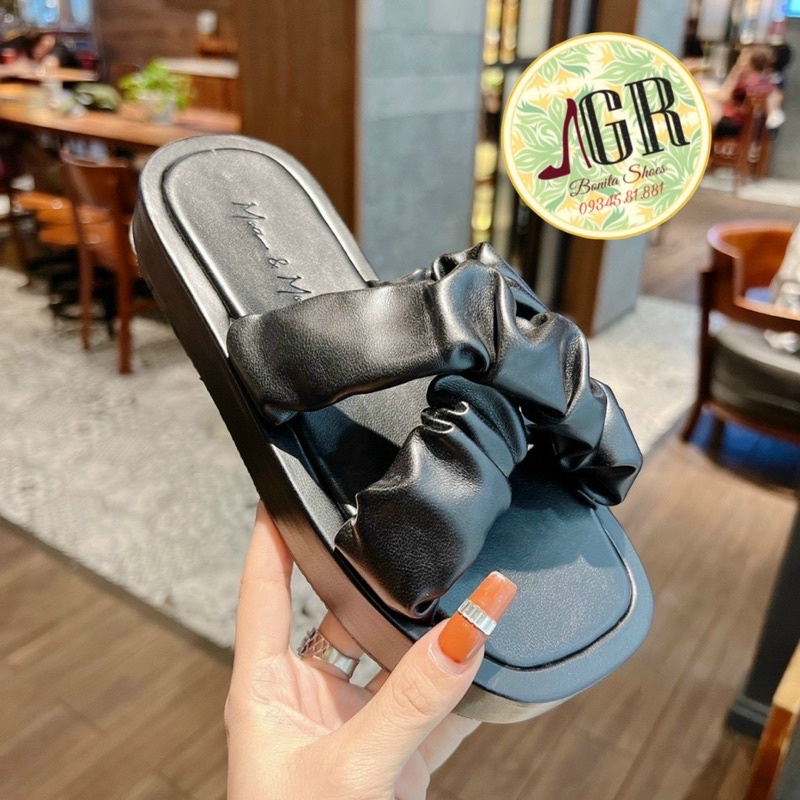 (CÓ SẴN)Dép xuồng quai chéo X nhún da mềm cao 2,5 cm