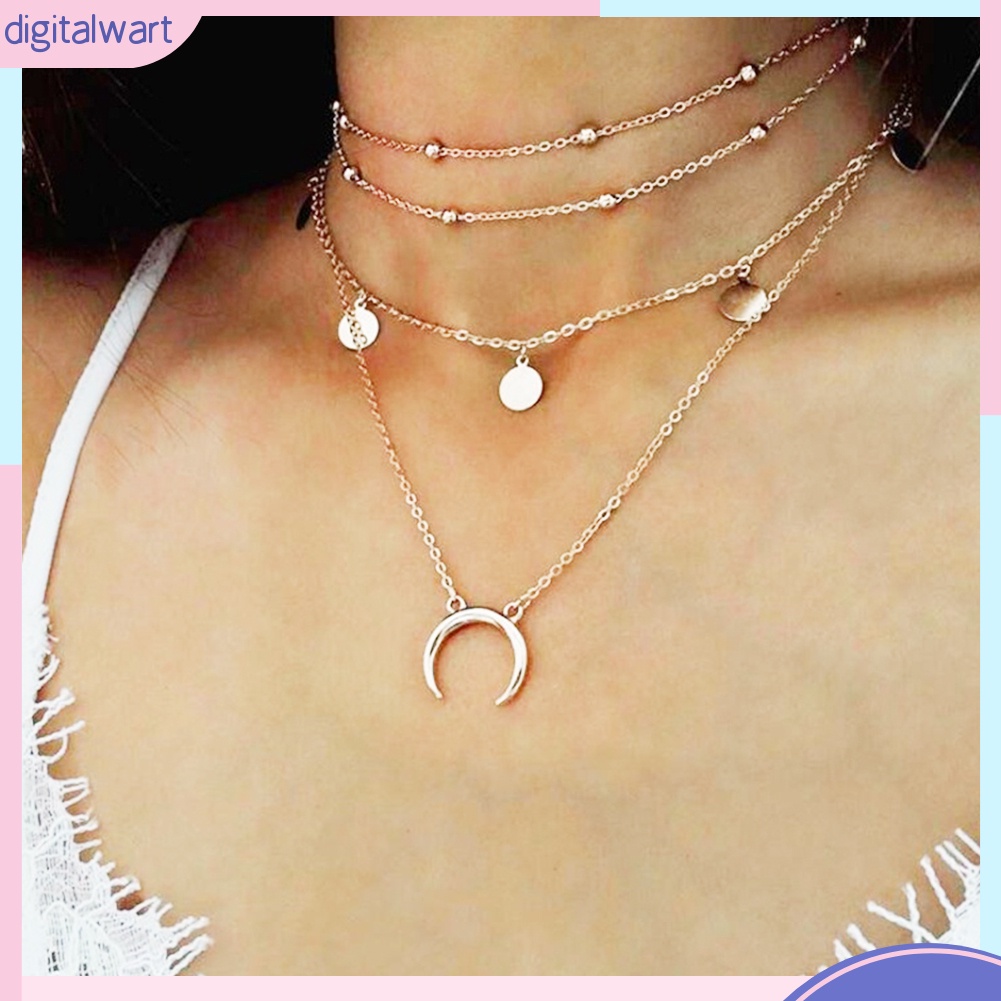 Dây chuyền kim loại nhiều tầng thiết kế hình mặt trăng khuyết cá tính độc đáo dành cho nữ